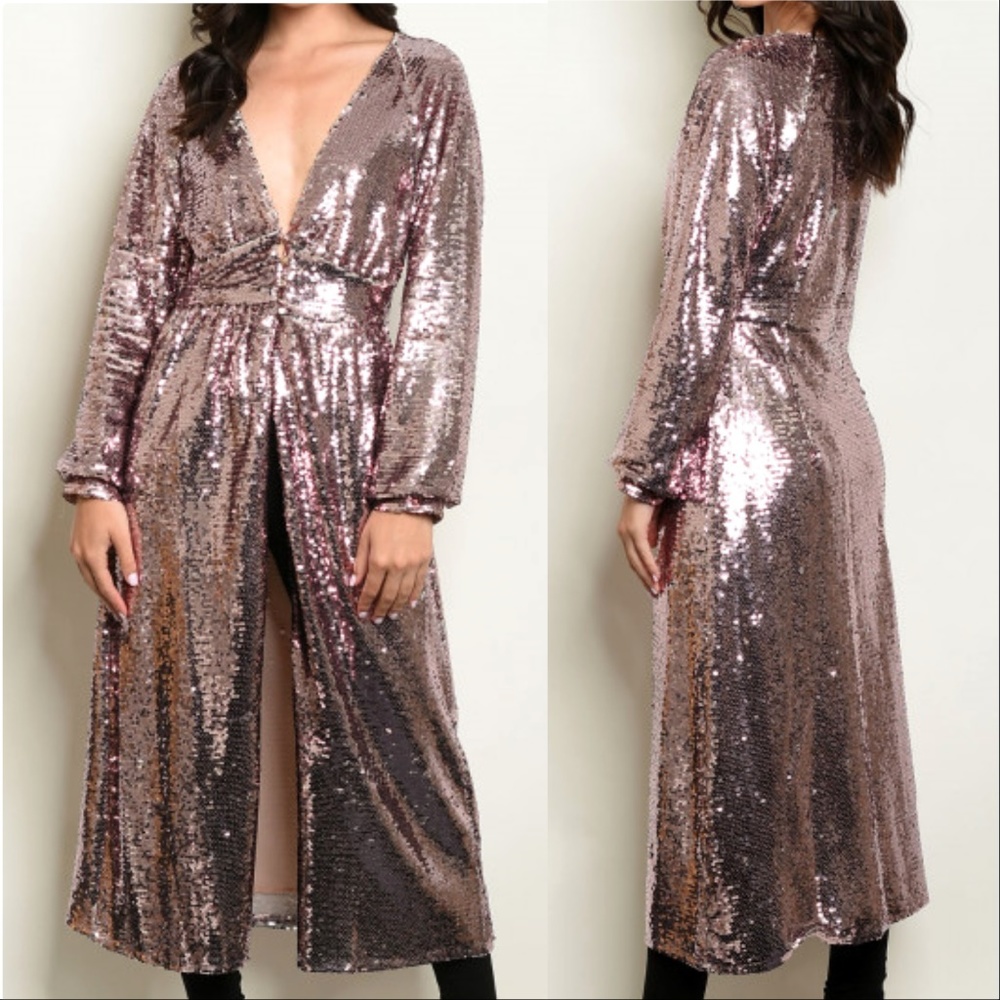 MAJOR COMPLIMENTS Sequin Long Duster Top - Picture 3 of 3